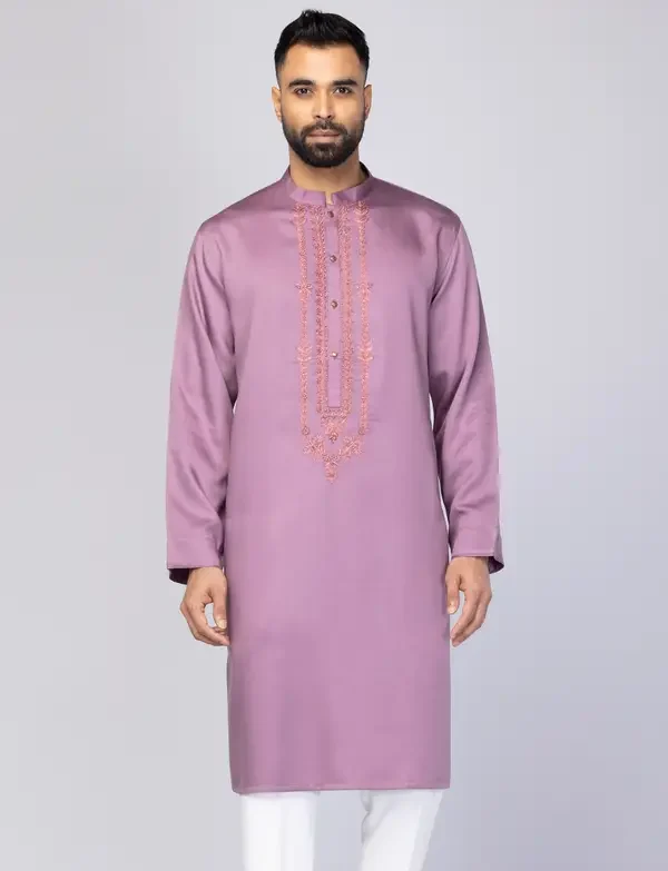 Mauve Printed and Erri Embroidered Cotton Panjabi