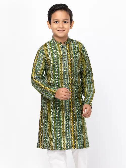Green Printed Endi Silk Panjabi