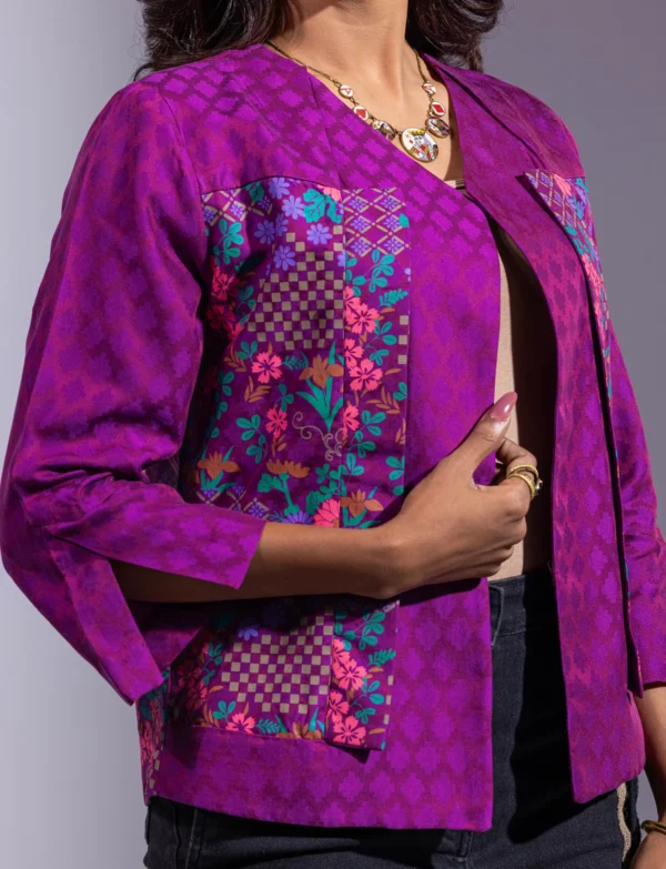 Purple Printed Tencel Taaga Jacket