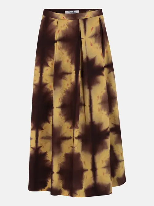 Coffee/Yellow Tie-Dyed Mixed Viscose Taaga Skirt
