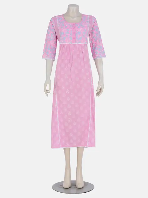 Pink Printed Linen Nightwear