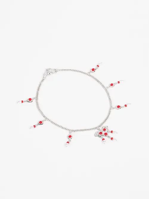 Simulated Coral Oxidized Silver Anklet