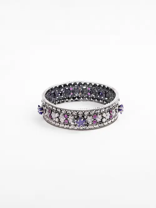 Pearl and Simulated Ruby Oxidized Silver Bracelet