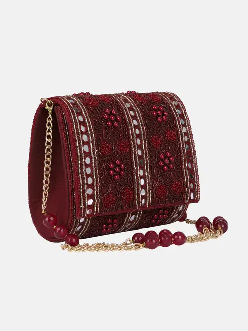 Red Erri Embroidered Mixed Silk Chosha Purse