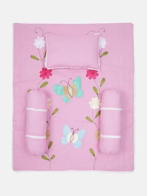 Pink Embroidered Cotton Carrier Set